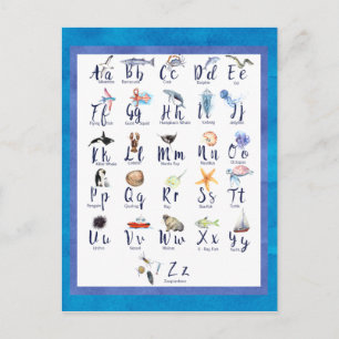 Meereslebewesen Alphabet Aquarell Postkarte