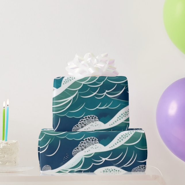 Meereslebewesen Fischkorallen Sommervibes Packpapi Geschenkpapier (Partygeschenke)