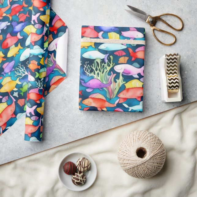 Meereslebewesen Fischkorallen Sommervibes Packpapi Geschenkpapier (Kunsthandwerk)
