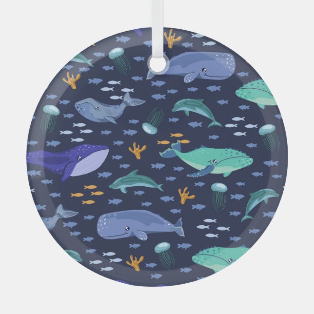 Meereslebewesen: Wale, Quallen-Muster. Ornament Aus Glas (Vorderseite)