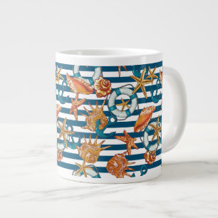Meeresmuscheln und Anker Muster Jumbo-Tasse