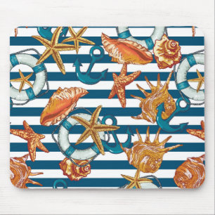 Meeresmuscheln und Anker Muster Mousepad