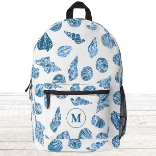 Meeresmuschelnautisches Wasserfarbenmonogramm Init Bedruckter Rucksack