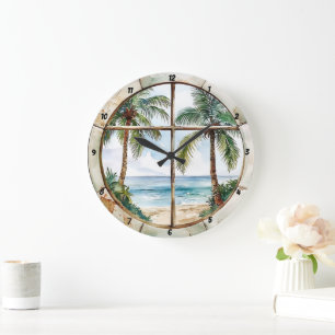 Meeresnähe" - Nautical Window Tropical Beach Große Wanduhr