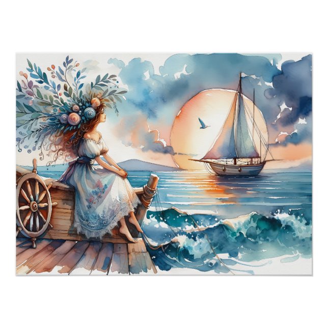 Meeresrauschen bei Sonnenuntergang Poster (Vorderseite)