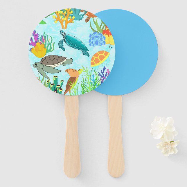 Meeresschätze Meeresschildkröten und Korallen Fächer (Vorne und Hinten)