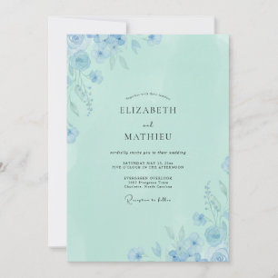 Meeresschaum Ätherisches Blau Florales Hochzeit Einladung
