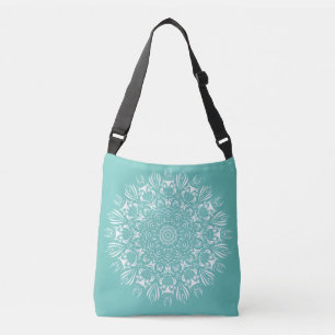 Meeresschaum-blaue und weiße Eulen-Mandala-Umhänge Tragetaschen Mit Langen Trägern