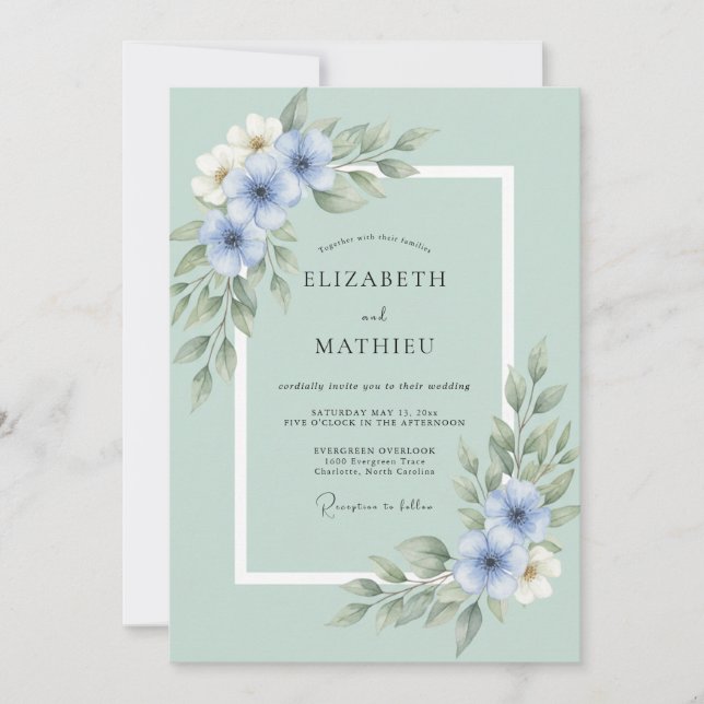 Meeresschaum Botanische Hochzeit Einladung (Vorderseite)