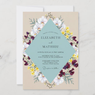Meeresschaum-Burgunder-Orchideen-Hochzeit Einladung