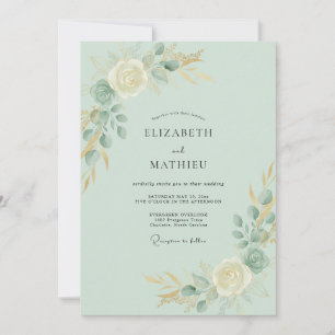 Meeresschaum Gold Laub Eukalyptus Hochzeit Einladung