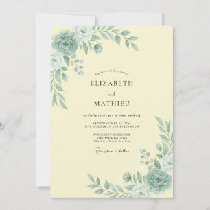 Meeresschaum Grün Strahlende Botanische Hochzeit Einladung