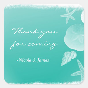 Meeresschaum Grün Strand Muscheln Hochzeit Aufkleb Quadratischer Aufkleber