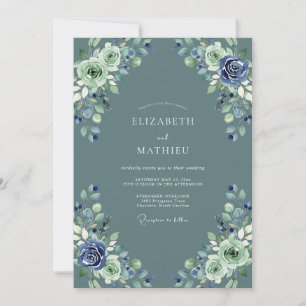Meeresschaum Indigo Aquarell Blumenhochzeit Einladung