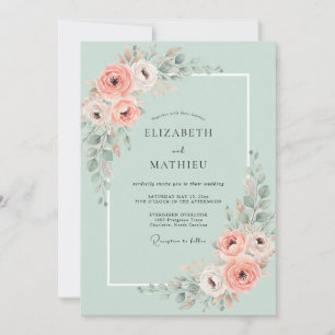 Meeresschaum-Korallen-Pfingstrosen-Hochzeit Einladung
