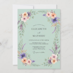Meeresschaum-Pfirsich-Immergrün-Bemalte Hochzeit Einladung