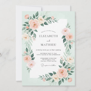 Meeresschaum-Pfirsich-Laub-Hochzeit Einladung