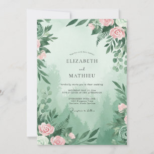 Meeresschaum-Rosa-Blatt-Hochzeit Einladung