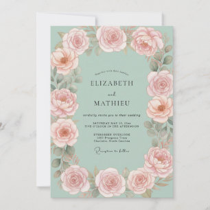 Meeresschaum-Rosa Pfingstrosen-Hochzeit Einladung