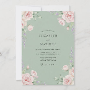 Meeresschaum-Rosa-Pfingstrosen-Hochzeit Einladung