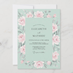 Meeresschaum-Rosa-Rosen-Hochzeit Einladung