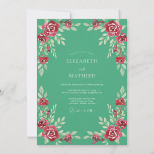 Meeresschaum-Rubin-Blüten-Hochzeit Einladung