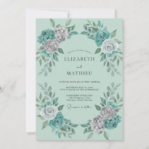 Meeresschaum-Silber-Rosen-Hochzeit Einladung