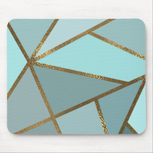 Meeresschaum Türkis Grün Blau und Bronze geometris Mousepad