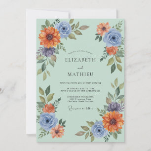Meeresschaumgrüne malerische herbstliche Hochzeit Einladung