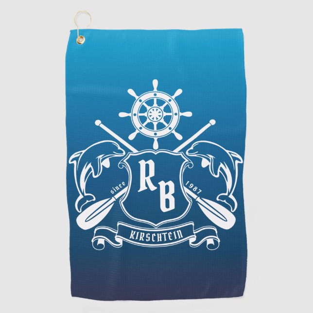 Meeresschild-Delphine Golfhandtuch (Vorderseite)