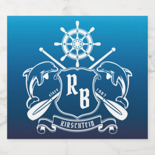 Meeresschild-Insignien-Delphine-Helm-Oars-Schild Bierflaschenetikett