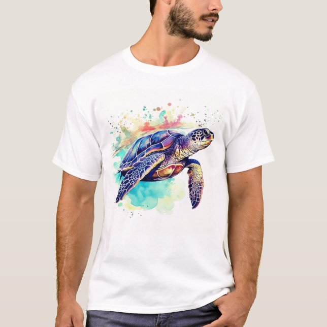 Meeresschildkröte Aquarellbilder T-Shirt (Vorderseite)