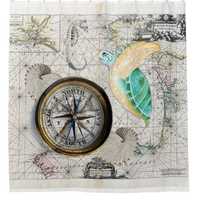 Meeresschildkröte-Atlas Duschvorhang (Vorderseite)