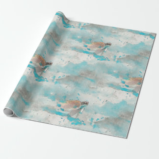 Meeresschildkröte auf ozeanblauem Aquarell-Nautik Geschenkpapier
