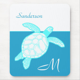 Meeresschildkröte Blau Aquamarin Weiß Mousepad