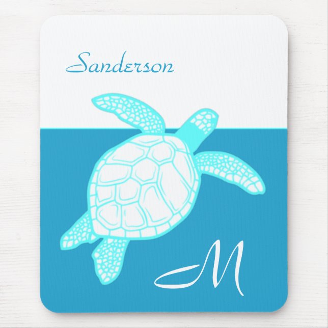 Meeresschildkröte Blau Aquamarin Weiß Mousepad (Vorne)