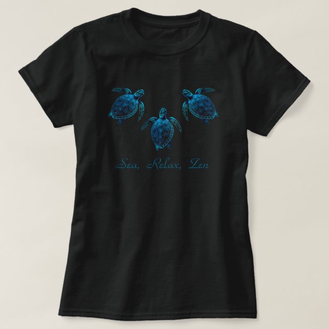 Meeresschildkröte, blaue, zeichnend T - Shirt (Design vorne)