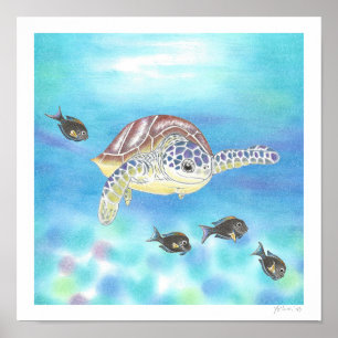 Meeresschildkröte Buntstiftzeichnung Kunstprint  Poster