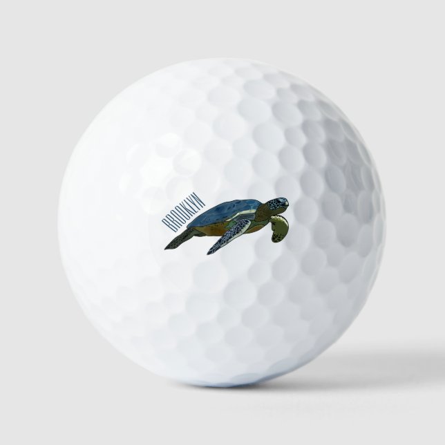 Meeresschildkröte-Cartoon Golfball (Vorderseite)