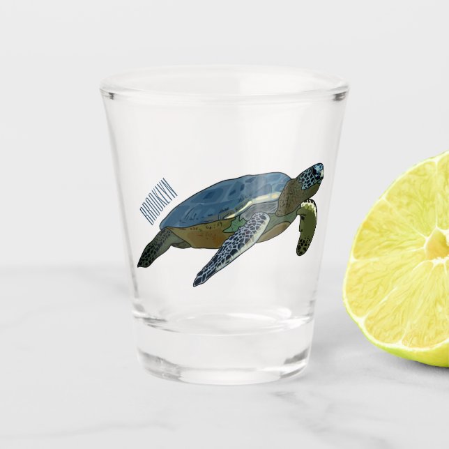 Meeresschildkröte-Cartoon Schnapsglas (Vorderseite)