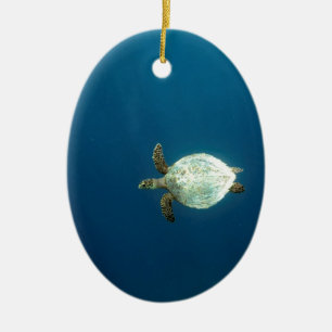 Meeresschildkröte Hawksbill schwimmt unter Wasser Keramik Ornament