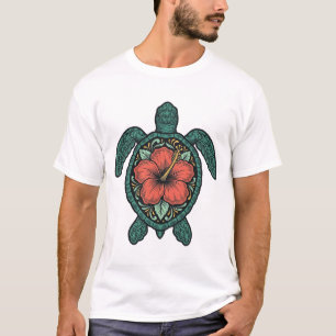 Meeresschildkröte Hibiskus Gravur Vektor Design_1 T-Shirt