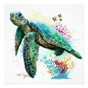 Meeresschildkröte im Unterwasser-Aquarell-Stil Fotodruck