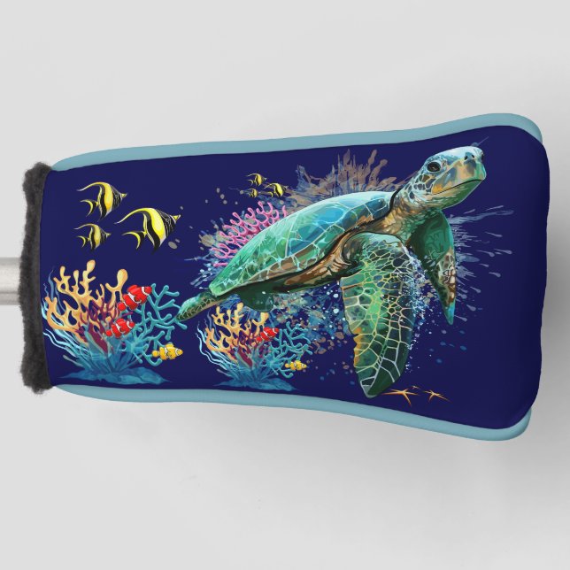 Meeresschildkröte im Unterwasser-Aquarell-Stil Golf Headcover (Vorderseite)