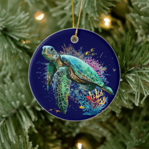Meeresschildkröte im Unterwasser-Aquarell-Stil Keramik Ornament