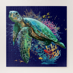 Meeresschildkröte im Unterwasser-Aquarell-Stil Puzzle