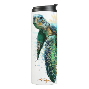 Meeresschildkröte im Unterwasser-Aquarell-Stil Thermosbecher
