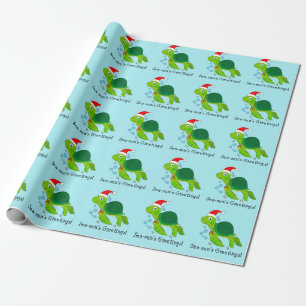 Meeresschildkröte in einer Weihnachtsmannmütze W Geschenkpapier