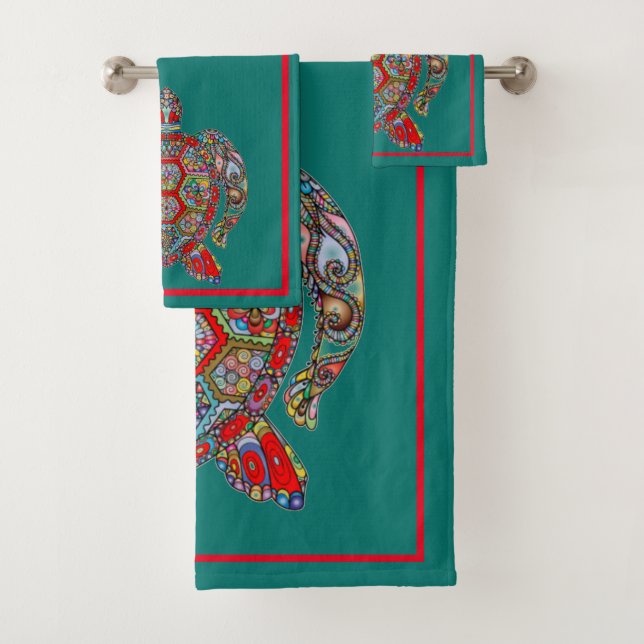 Meeresschildkröte in Mosaik Badhandtuch Set (Insitu)