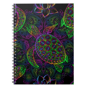 Meeresschildkröte in psychedelischen Multicolorfa Notizblock